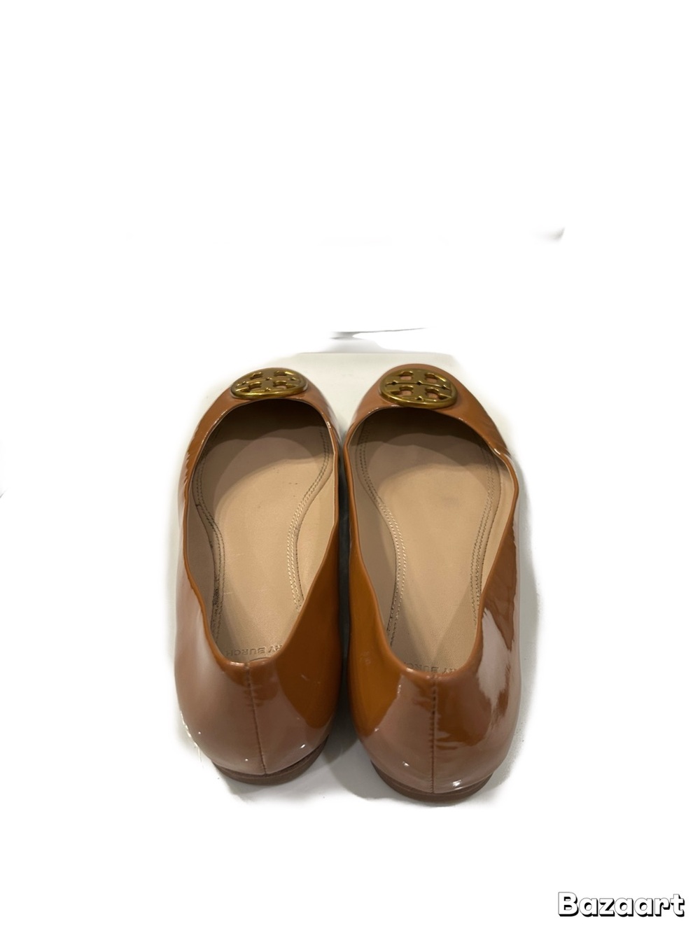 Tory Burch Chelsea Patent Leather Ballet Flats Tan Umber Gold Logo Size 7.5 - Picture 4 of 6